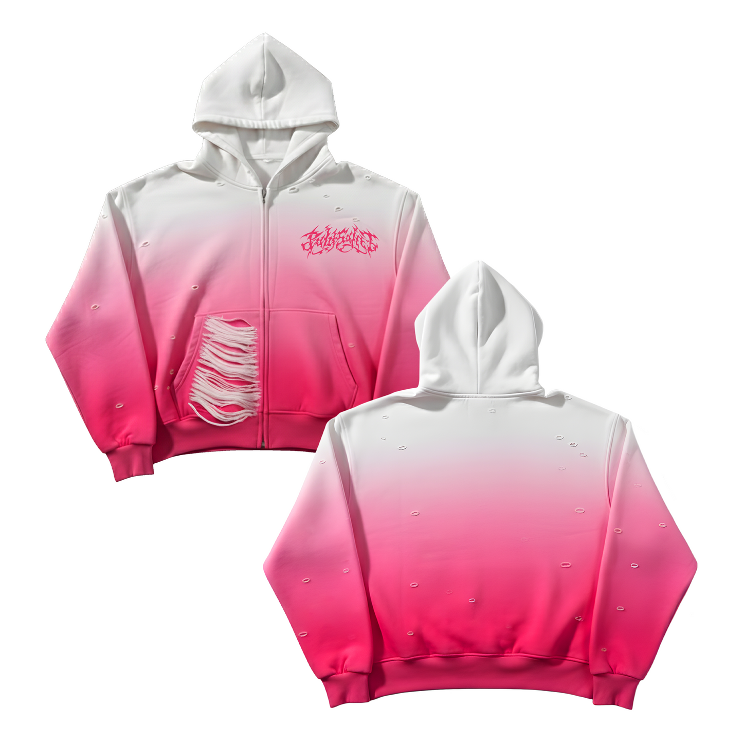 Pink Washed Ice White Signature  Zip up (VALENTINES RELEASE)